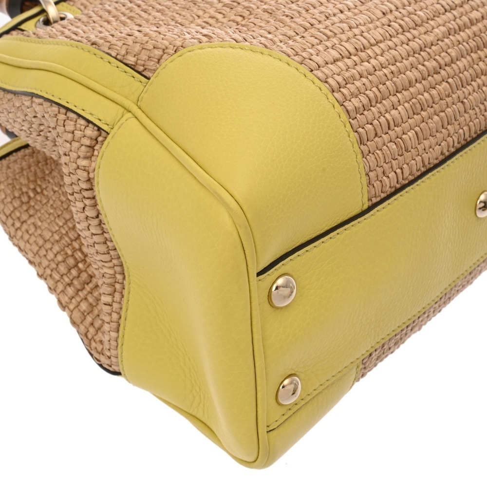 Gucci Leather Beige Yellow Tote Tan Bamboo Bag Straw Tan Handbag - Picture 8 of 10